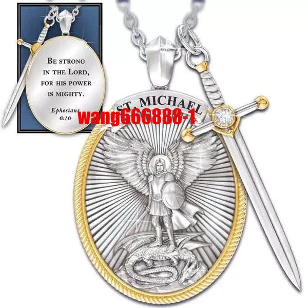 Catholic Patron the Archangel St. Michael Pendant Necklace Sword Lord Prayer