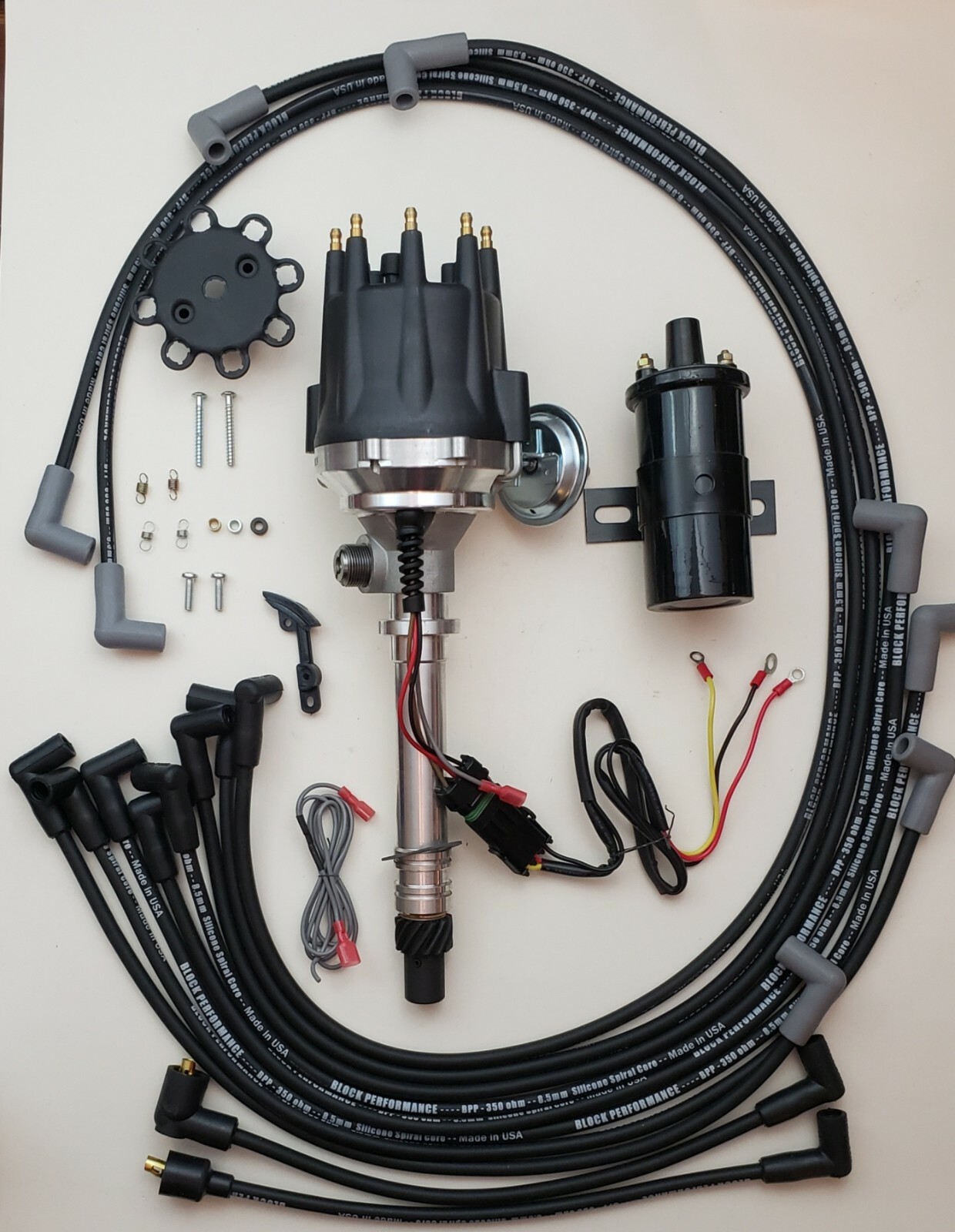 small cap CORVETTE TACH DRIVE DISTRIBUTOR + 8.5mm WIRES under exhaust + 45k Coil