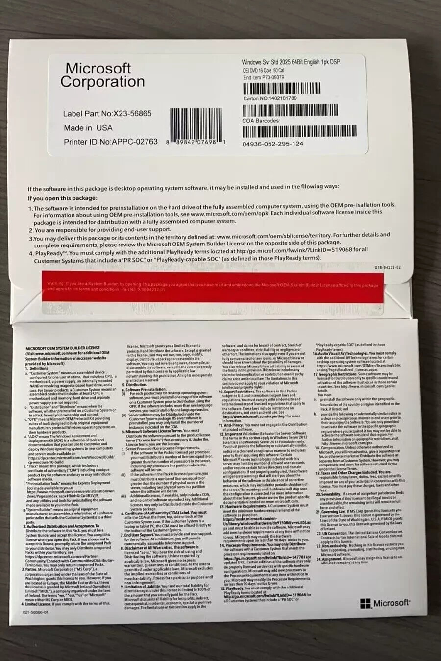 Microsoft Windows Server 2025 Standard 64Bit 16 Core-50 CALs DVD With Key Sealed