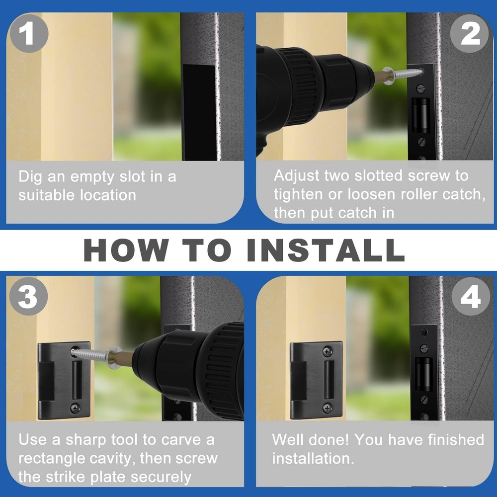 Heavy Duty Door Roller Catch - 2 Pack Adjustable Silent Latch with Strike Plate