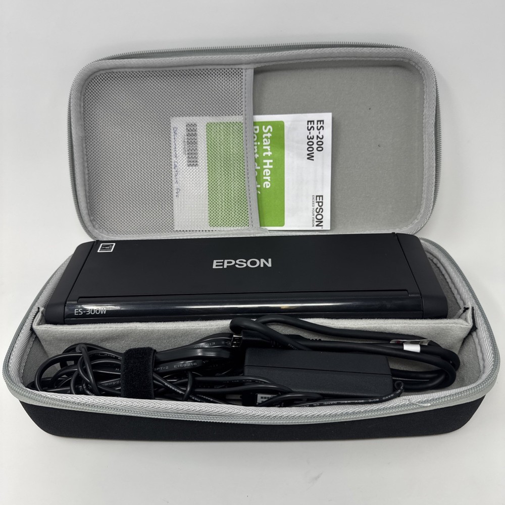 EPSON ES-300W Wireless Duplex Document SCANNER W/Power & USB Cable W/Case Tested