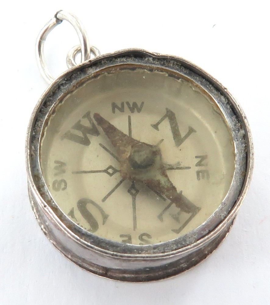 Early 1900s Sterling Silver Tiny FOB Compass.