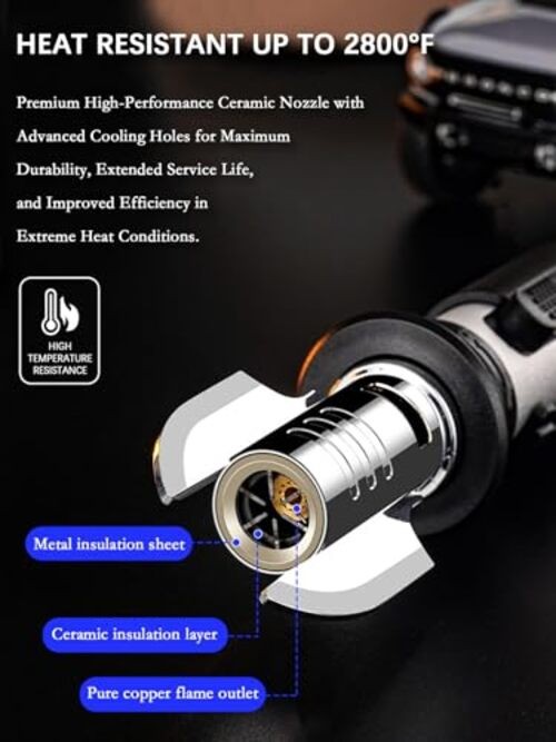 Torch Lighter, Refillable Butane Jet Flame Lighter with Adjustable Flame & Blue