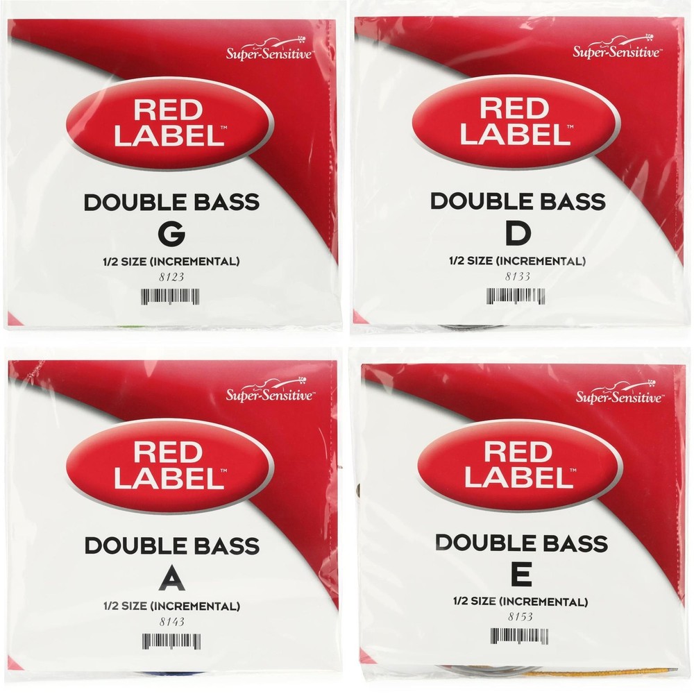 Super-Sensitive 8123 Red Label Double Bass String Set Bundle - 1/2 Size