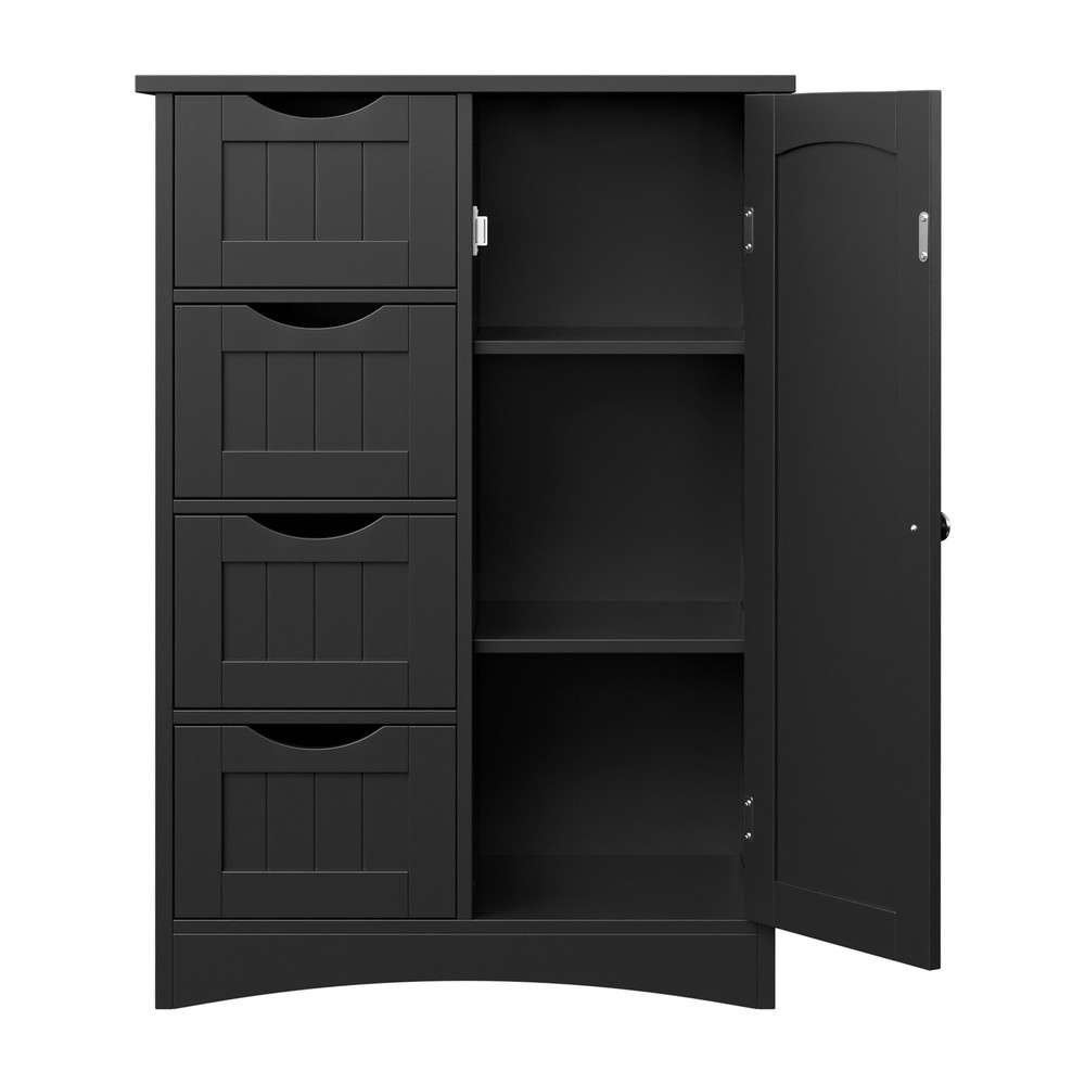 Bathroom Storage Cabinet Freestanding Floor Storage Cupboard Adjustable Black
