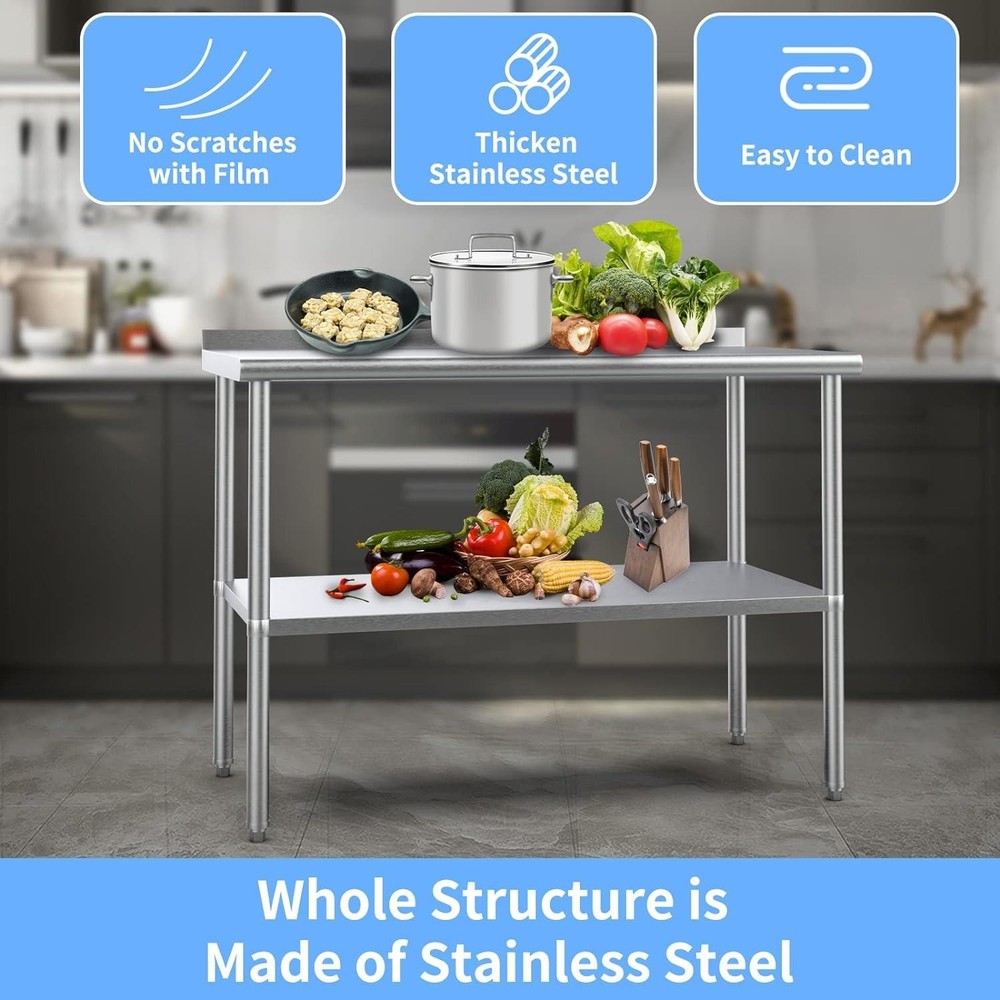 30'' x 24'' Stainless Steel Table for Prep & Work with Backsplash for Kitchen