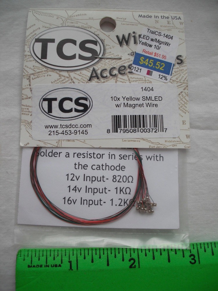TCS 1404, 10x Yellow SMLED, LED, with Magnet Wire, DCC Digital Command, HO Scale