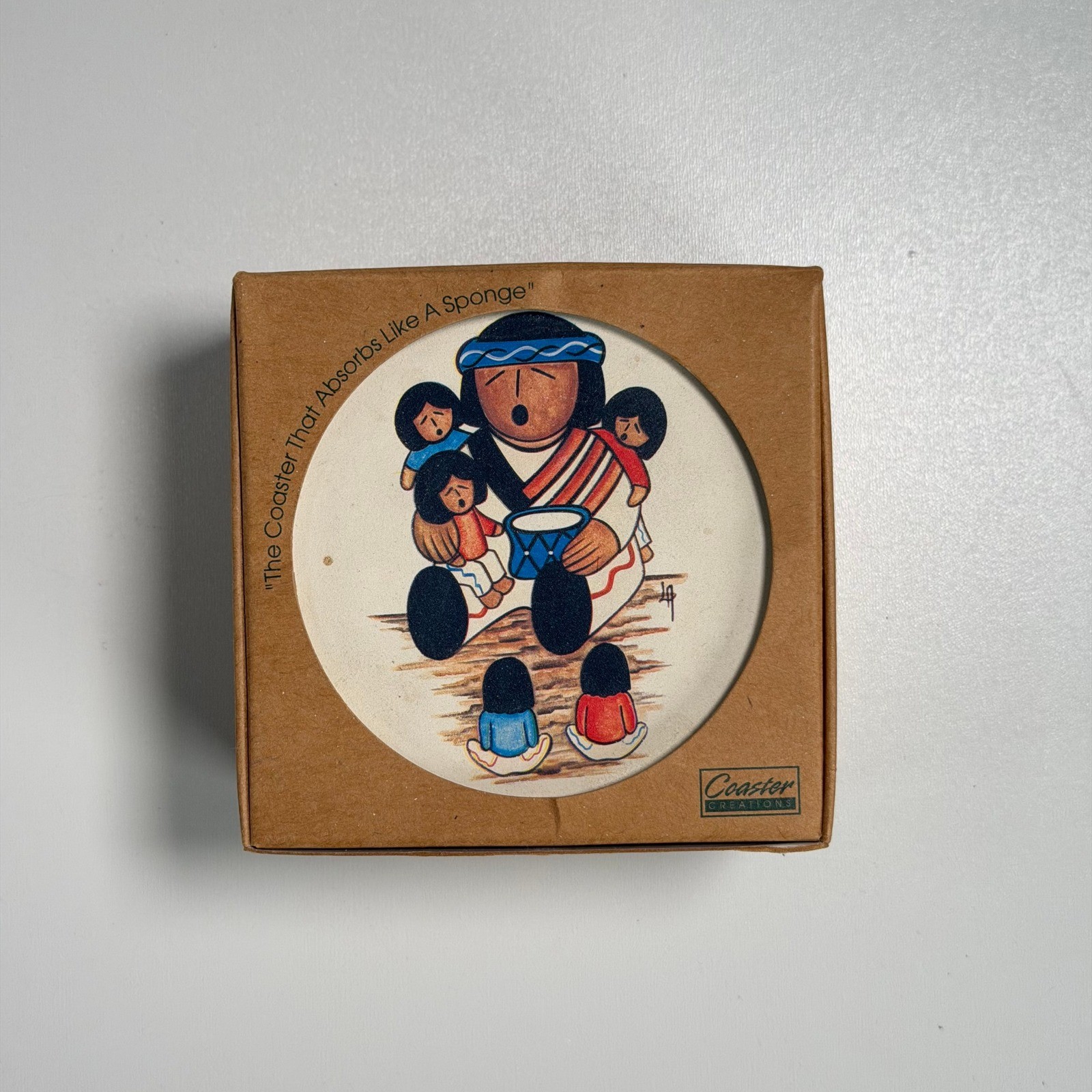 Vintage Native American Pueblo Storyteller Coaster Set Art Pottery Signed