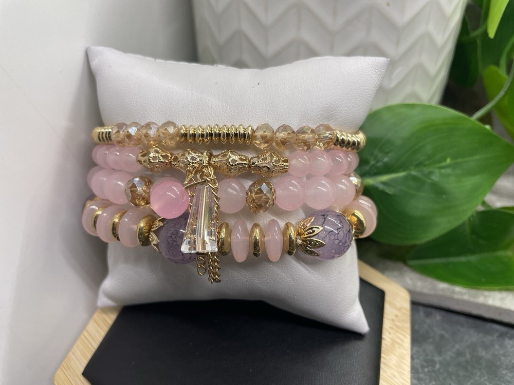 4” PC Handmade Boho Beaded Stackable 7” Plus Stretch Bracelet Set New B4784