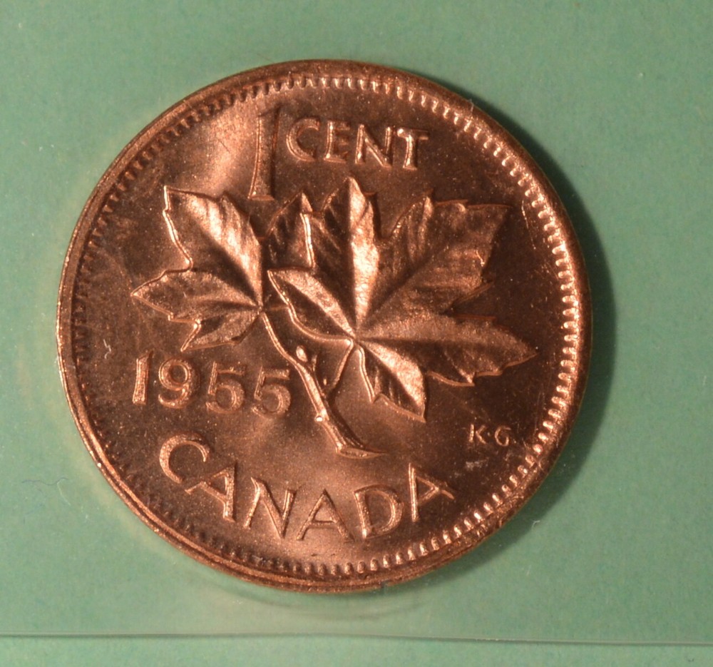 1955 - Canada Penny - Graded ICCS MS-64 RED
