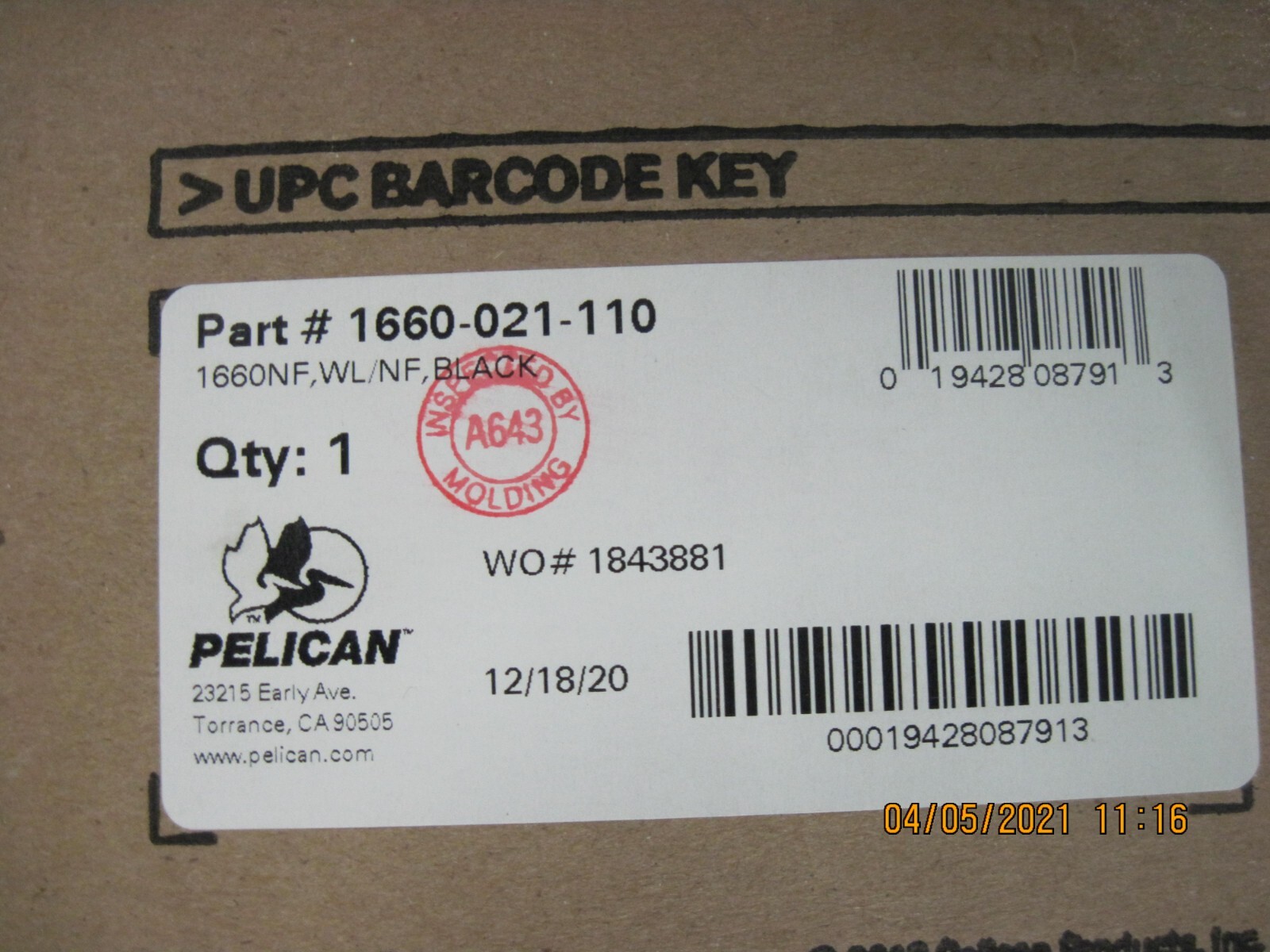 PELICAN 1660-021-110 CASE (NEW IN BOX)