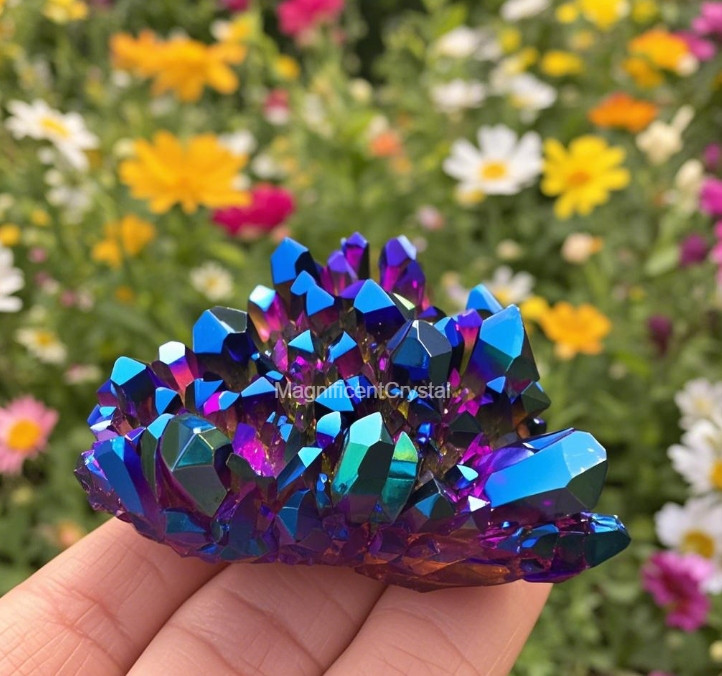 1pc Titanium Aura Rainbow Quartz Crystal Multicolor Cluster Healing Home Decor