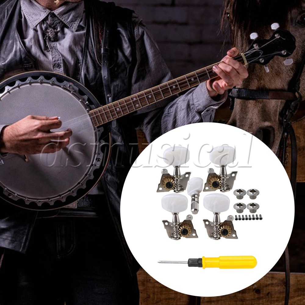 6 Pcs Banjo Machine Heads 2 Left 2 Right Silver with Screwdriver Kit