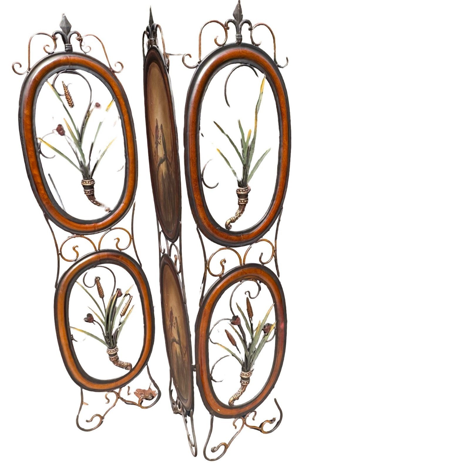 Tropical Parrots Decorative Iron Folding Screen Room Divider Painted Panel Birds