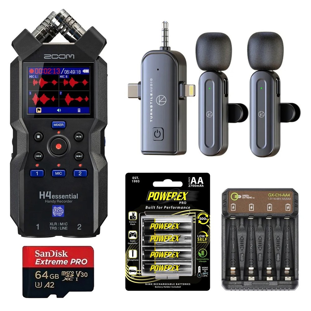 Zoom H4essential 4-Track 32-Bit Float Handy Recorder, Bundle with Wireless Micro