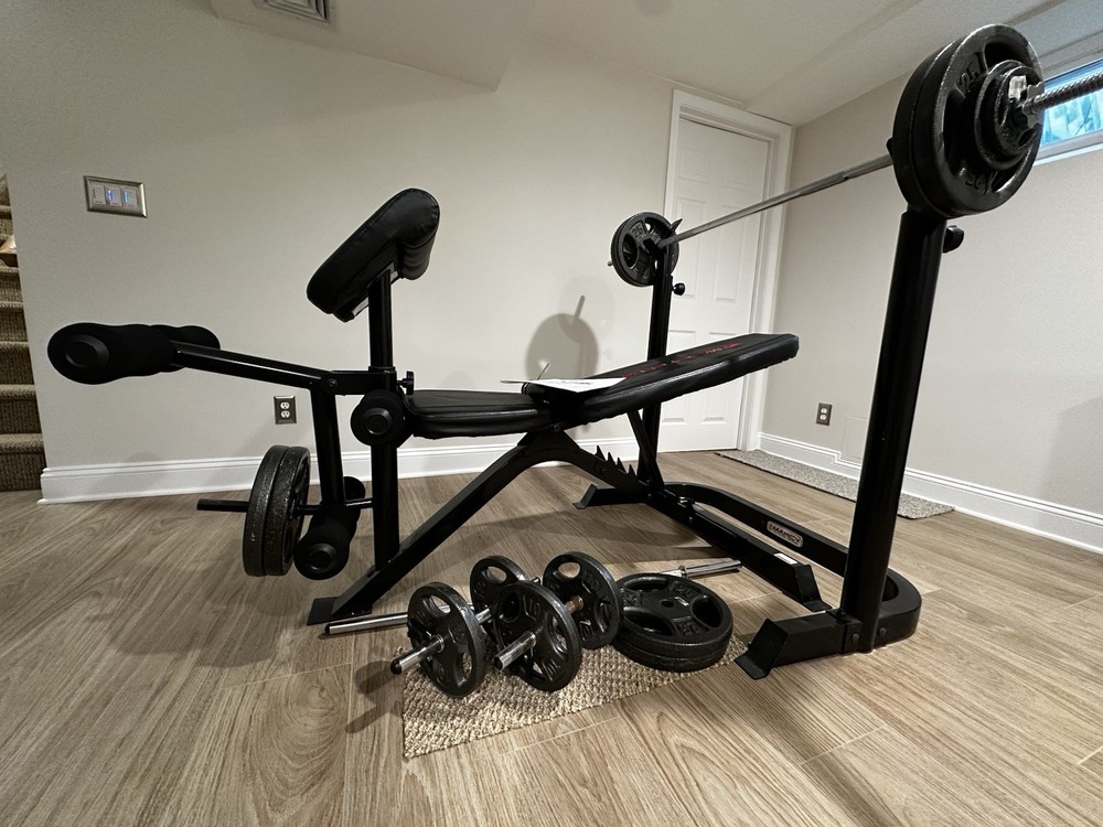 Marcy Club Mid-Width Bench MKB-869 with Additional Bars and Weights
