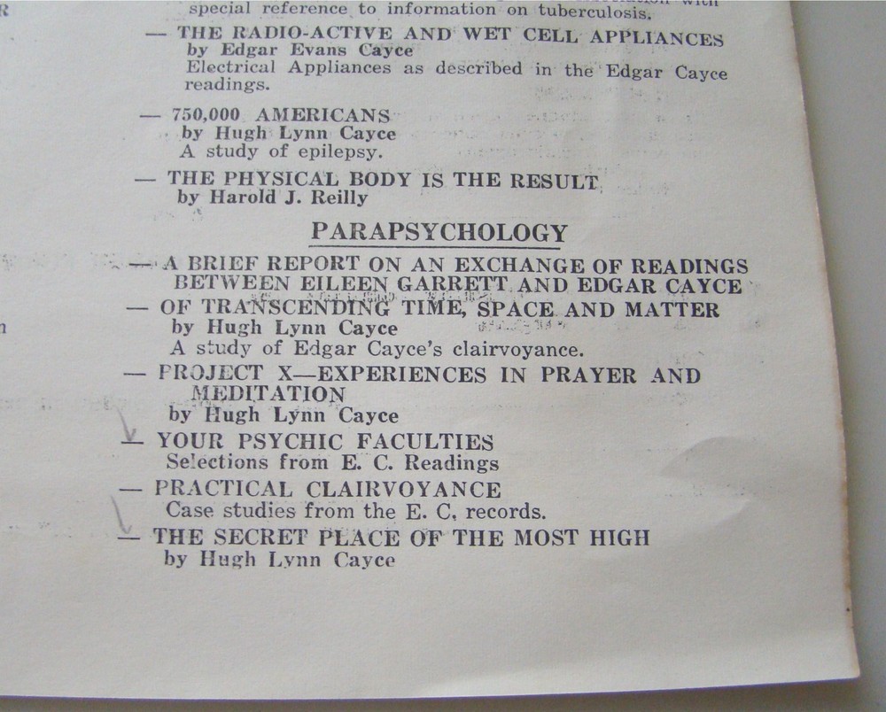 1950s Edgar Cayce Catalog A.R.E. Metaphysical Studies Research Enlightenment