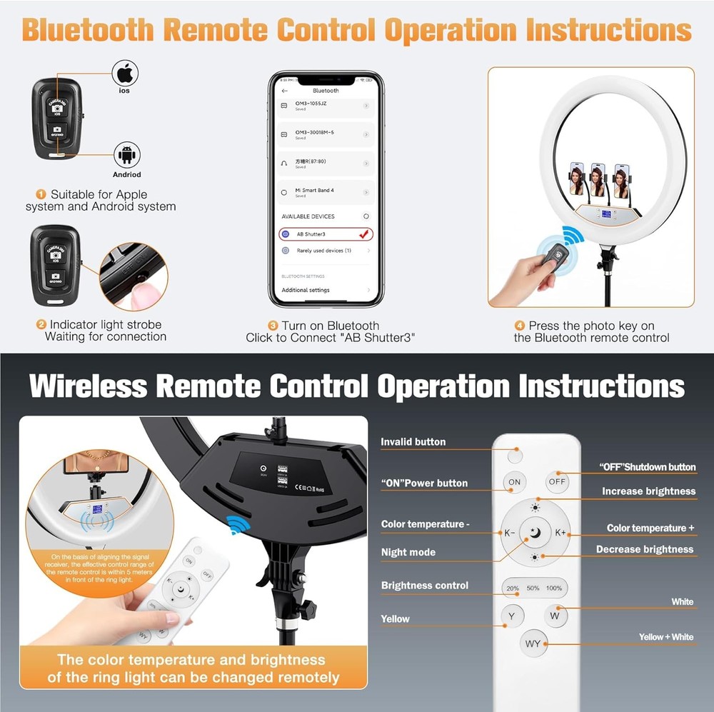 22'' Ring Light with 75'' Tripod Stand, LED Display