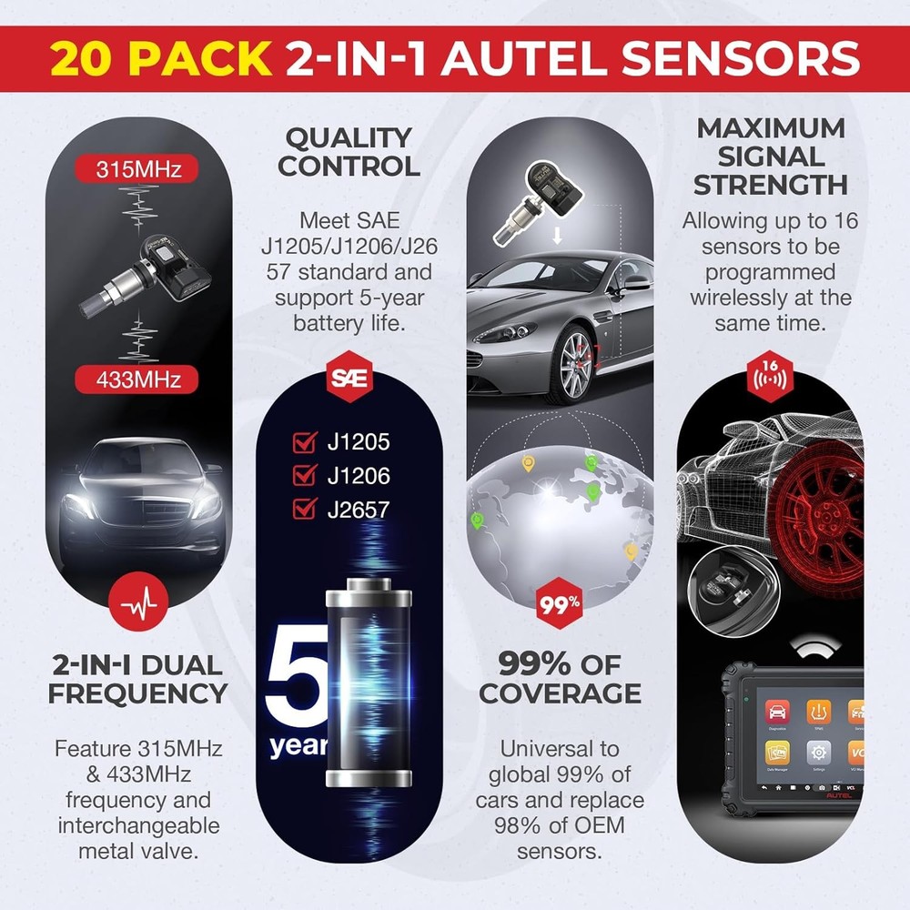 Autel MX-Sensor 315MHz & 433MHz Programmable TPMS Universal Tire Pressure Sensor