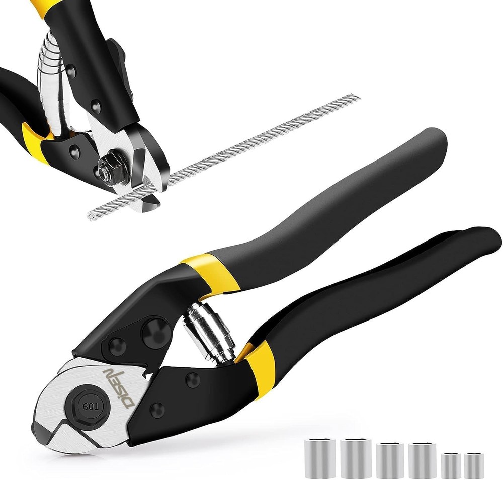 Ergonomic Cable Cutter with Spring-Loaded Action - Includes 6 Crimping Sleeves