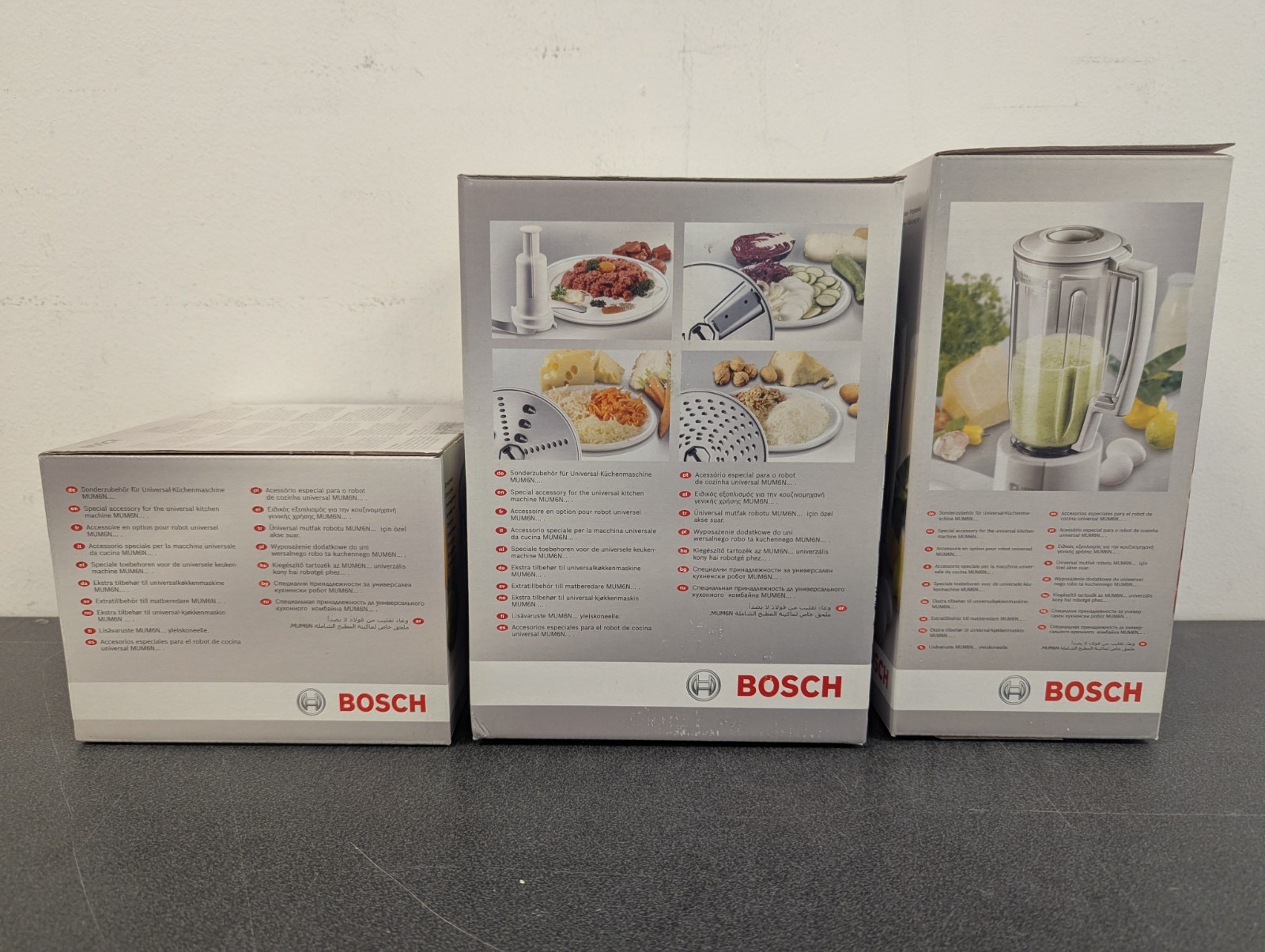 Bosch 3pc Bundle, Universal Mixer, Plastic Mixer Attachment, Citrus Press, New