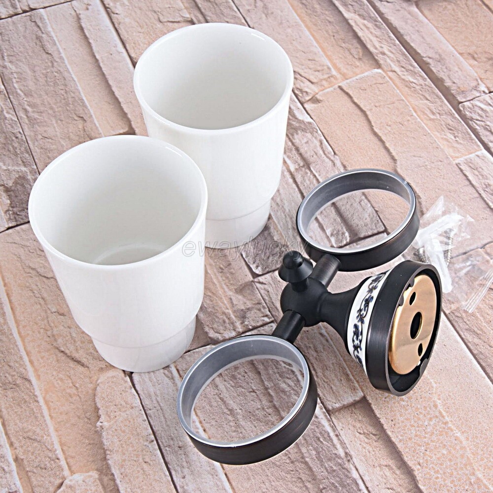 Toothbrush Holder Double Wall Mount Ceramic Cup Accessory Oil Rubbed Bronze