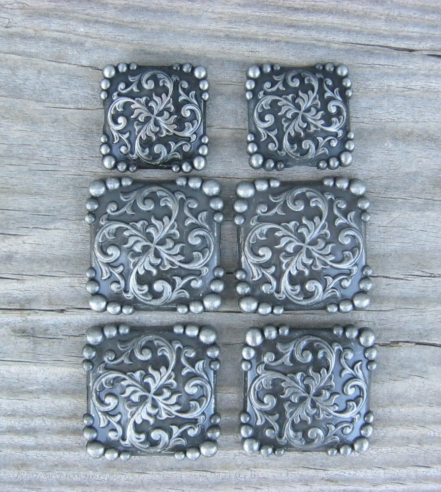 Yuma Square Floral Saddle Set Conchos 1" 1-1/2"