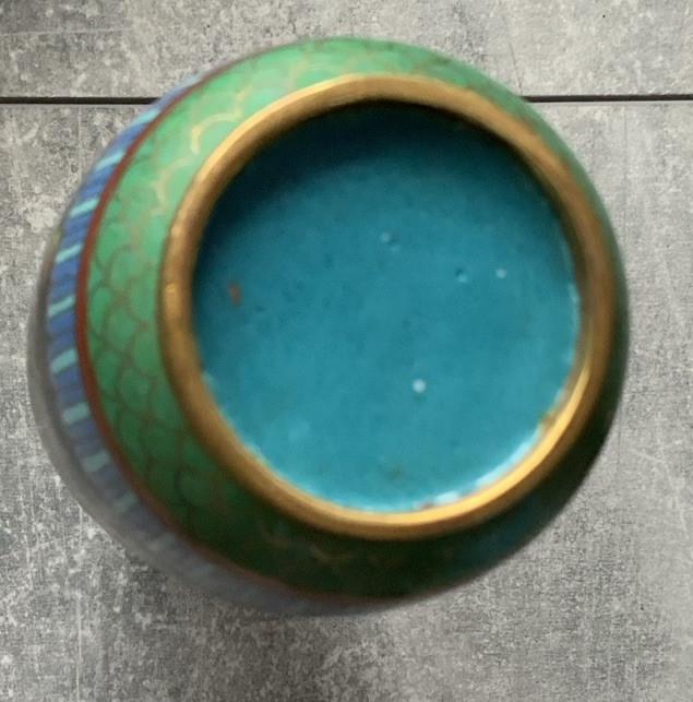 Lot Of 4 CLOISONNE Noir Enamel On Brass Variety Shapes Vases Vintage & Antique