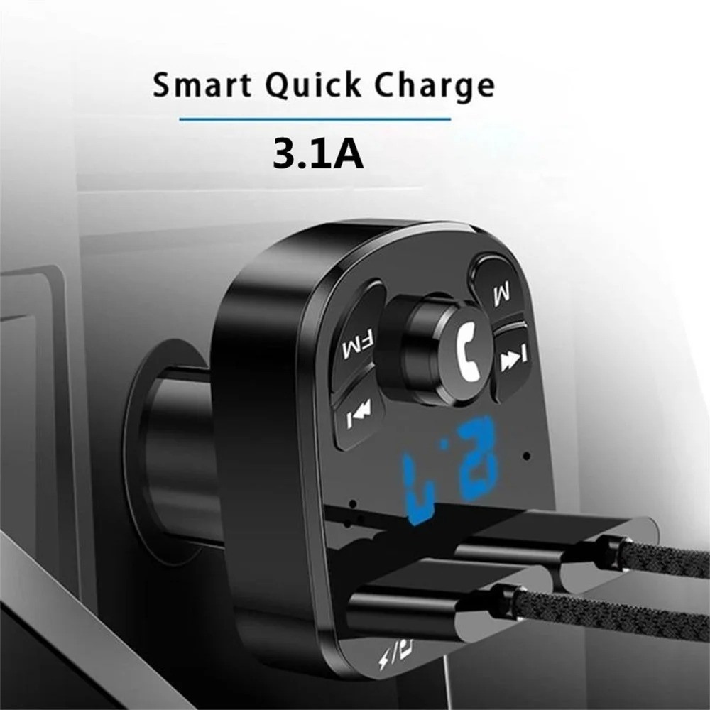 Bluetooth 5.0 Car Wireless FM Transmitter Adapter 2USB PD Charger AUX Hands-Free