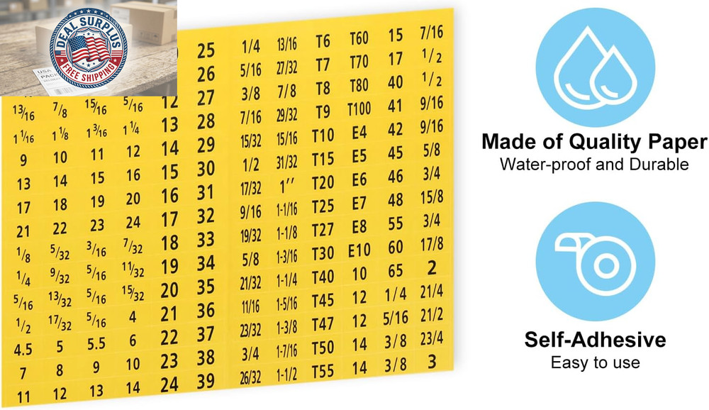 Tool Box Labels, 4 Set 180 Toolbox Decals Wrench Socket Size Stickers for Socket