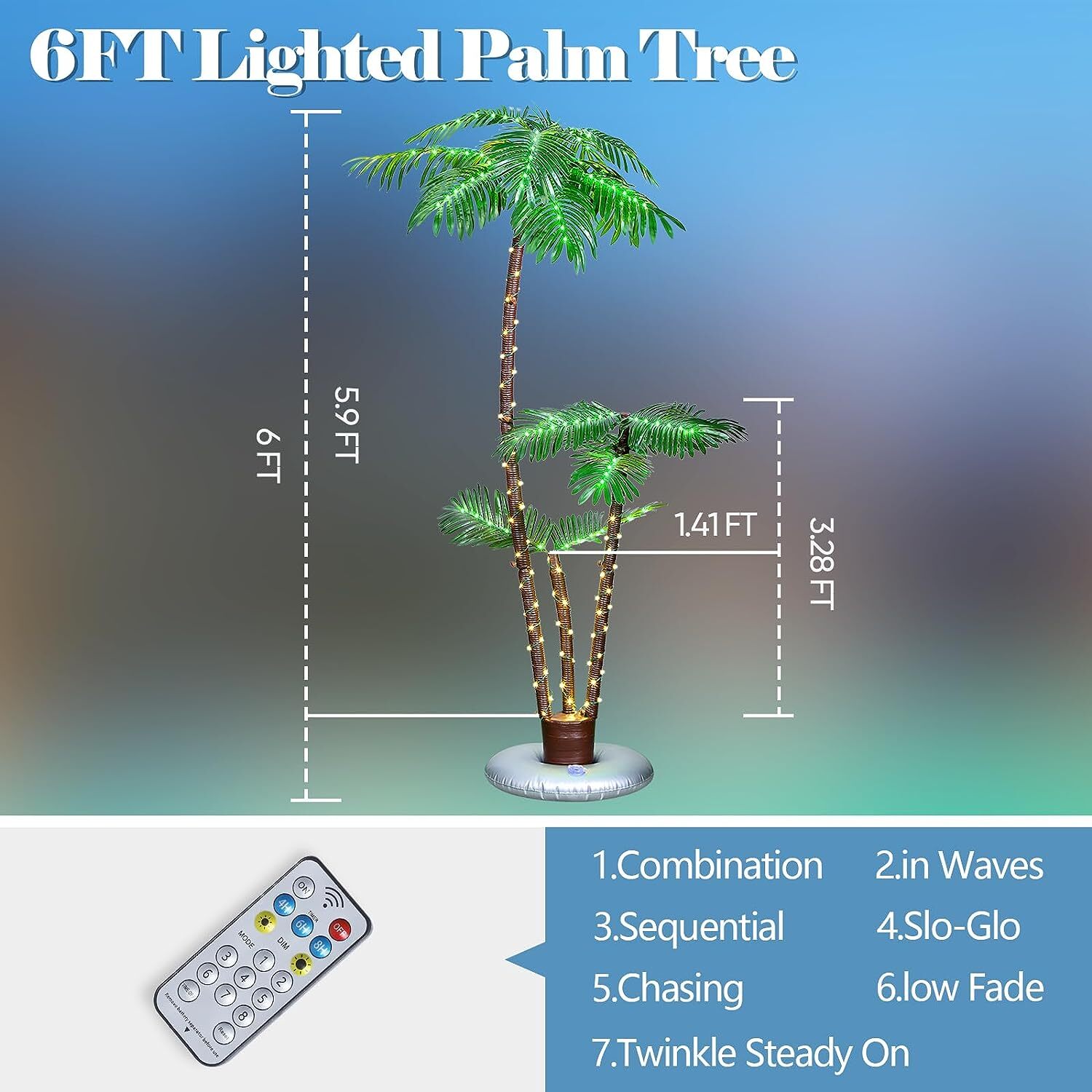 6FT LED Solar Lighted Artificial Palm Tree, Outdoor Christmas Yard Pool Decor