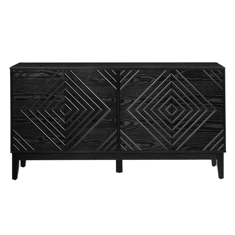 Mid Century Modern Buffet Cabinet Sideboard with Pattern & Adjustable Shelves