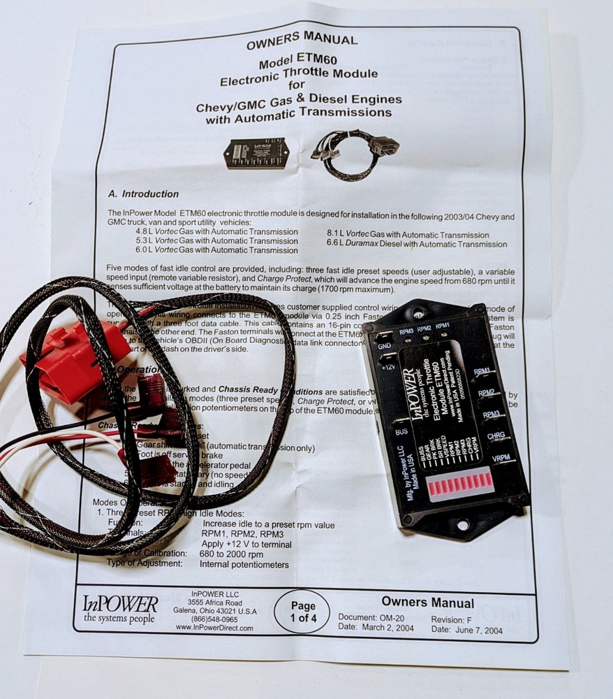 InPOWER ETM60C Electronic Throttle Module Chevy/GM Auto Trans