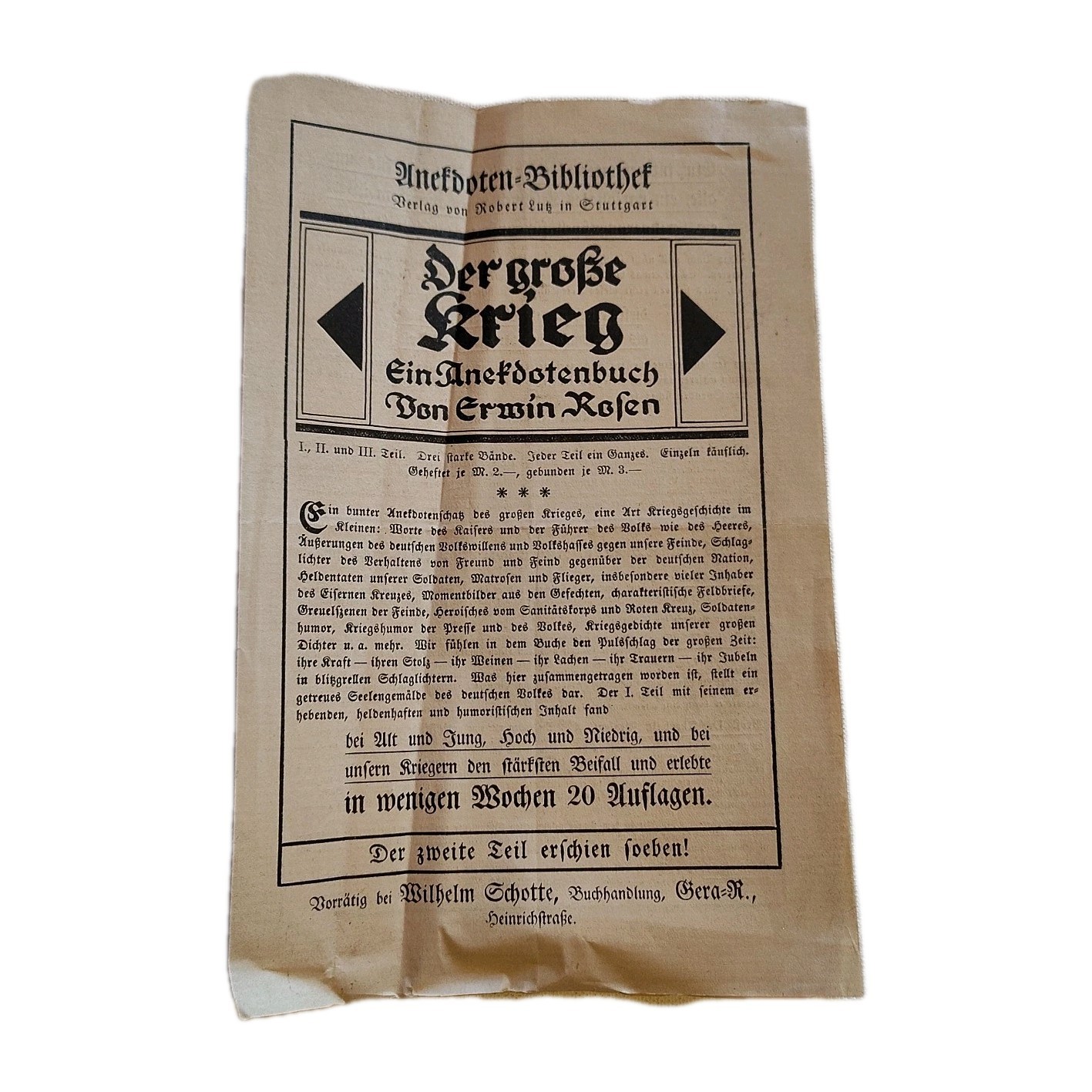 Rare 1914 German Advertisement Flyer "Der große Krieg" The Great War Book Series