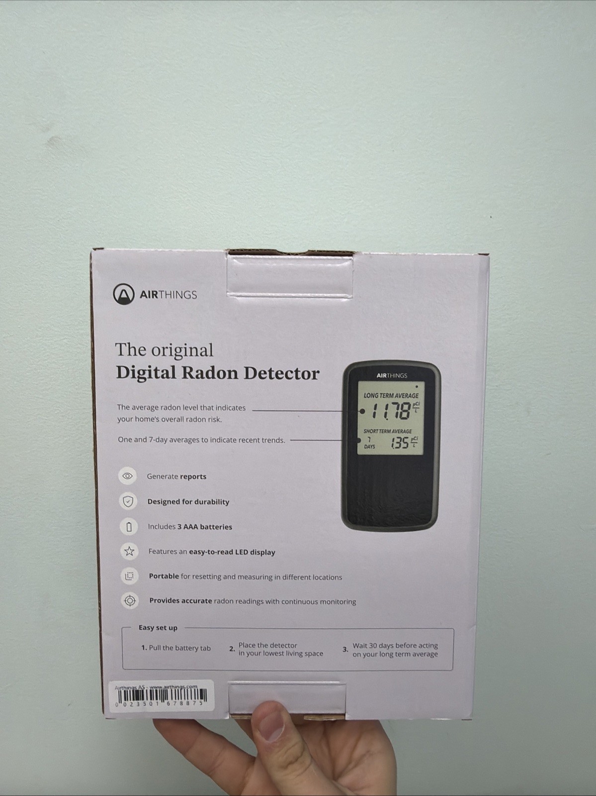 Airthings Battery Operated Digital Radon Detector 2350