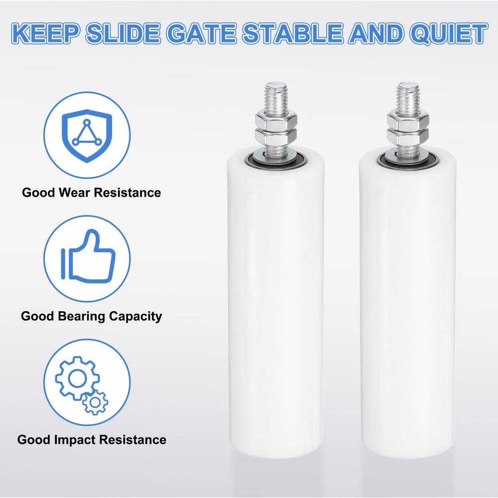 2Pcs Slide Gate Guide Roller, 6" Nylon Sliding Gate Support Assembly, White