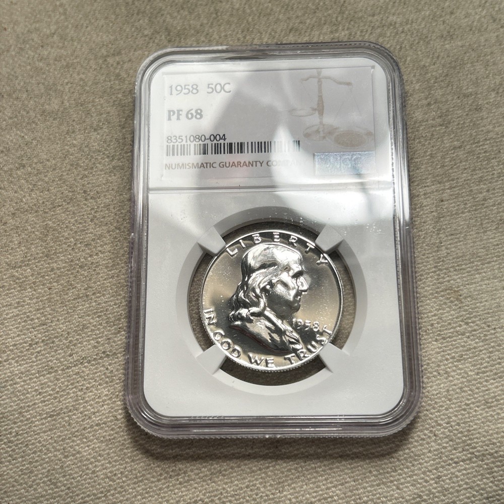 1958 Proof Franklin Half Dollar NGC PF68, Franklin Label DR