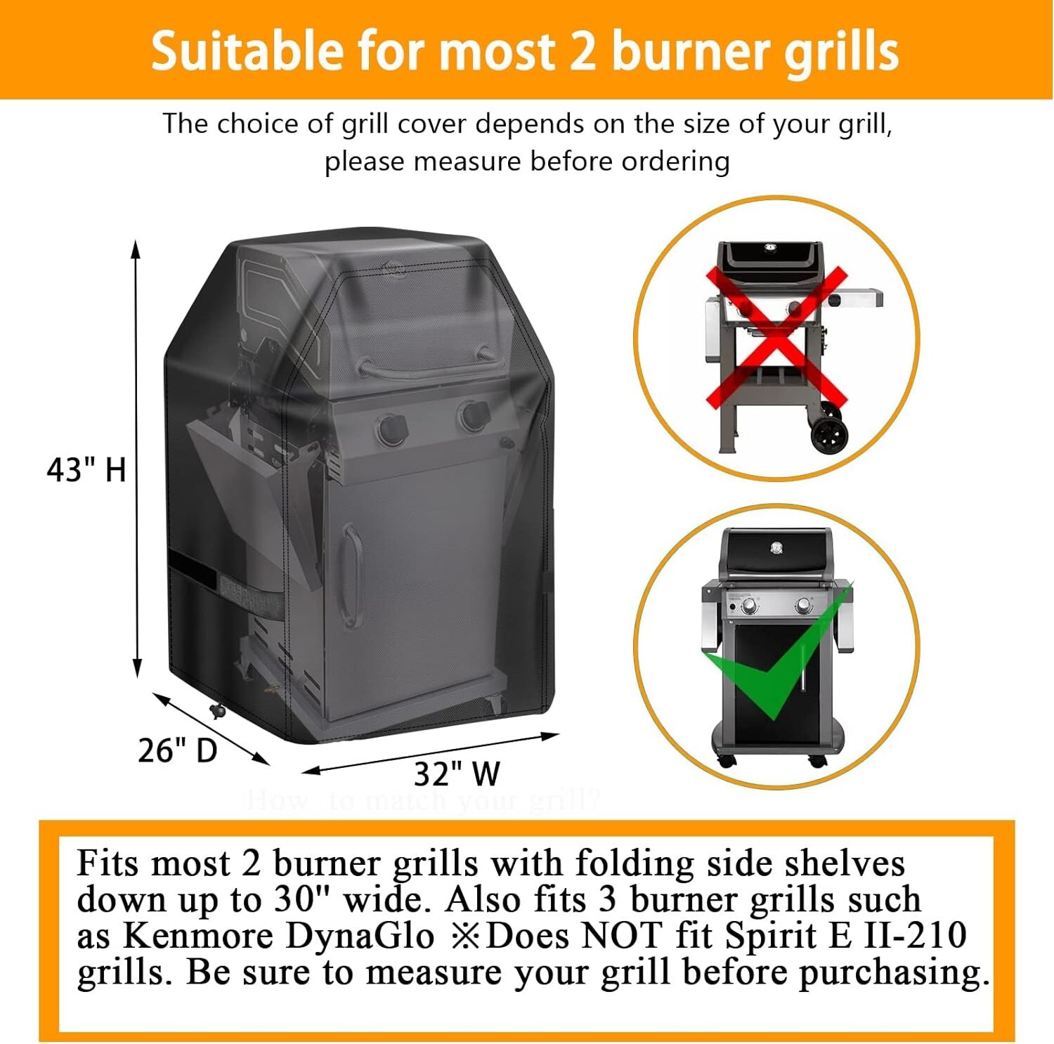 32″ BBQ Grill Cover Small for Weber Spirit E210 & Char Broil 2 Burner Gas Grills