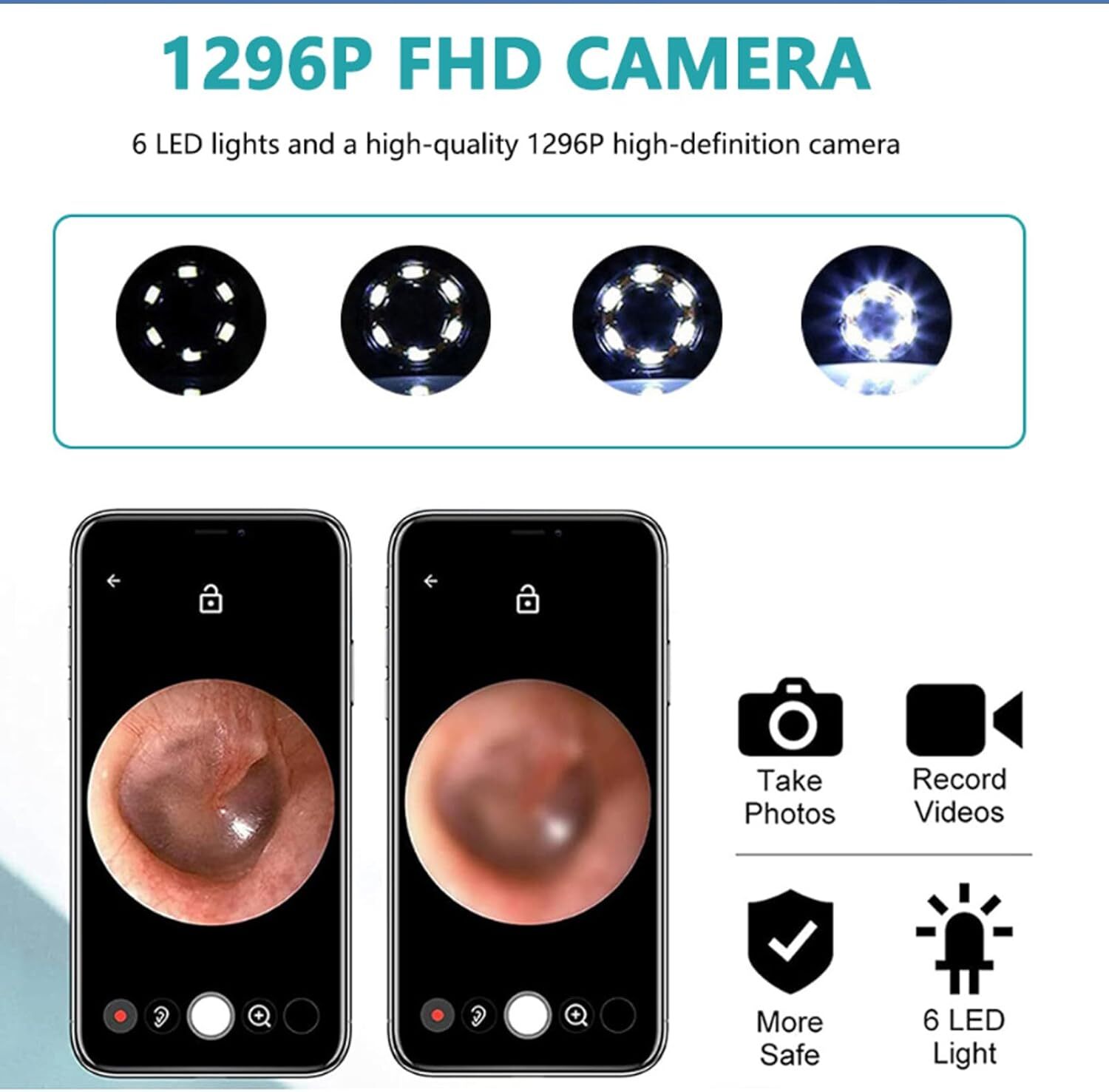 LED Ear Wax Cleaner Ear Camera Otoscope with Light Cleaner Removal Kit Black