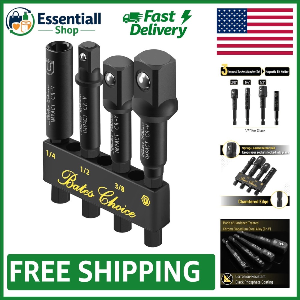 Durable Chrome Vanadium 4-Piece Impact Socket Adapter Set with Magnetic Holder