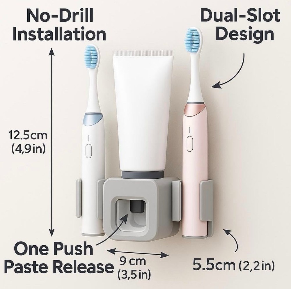 Wall Mounted Toothbrush Holder And Toothpaste Dispenser