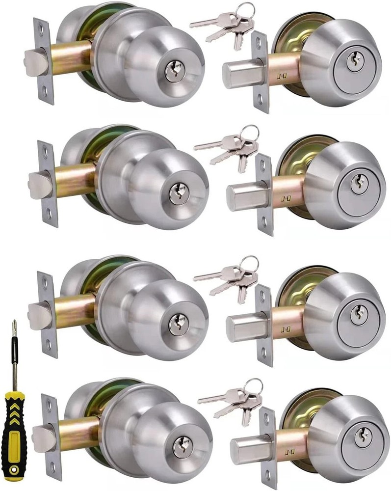 (4 Sets) All Keyed Same Entry Door 4 Pack, Deadbolt Lockset-Keyed Alike