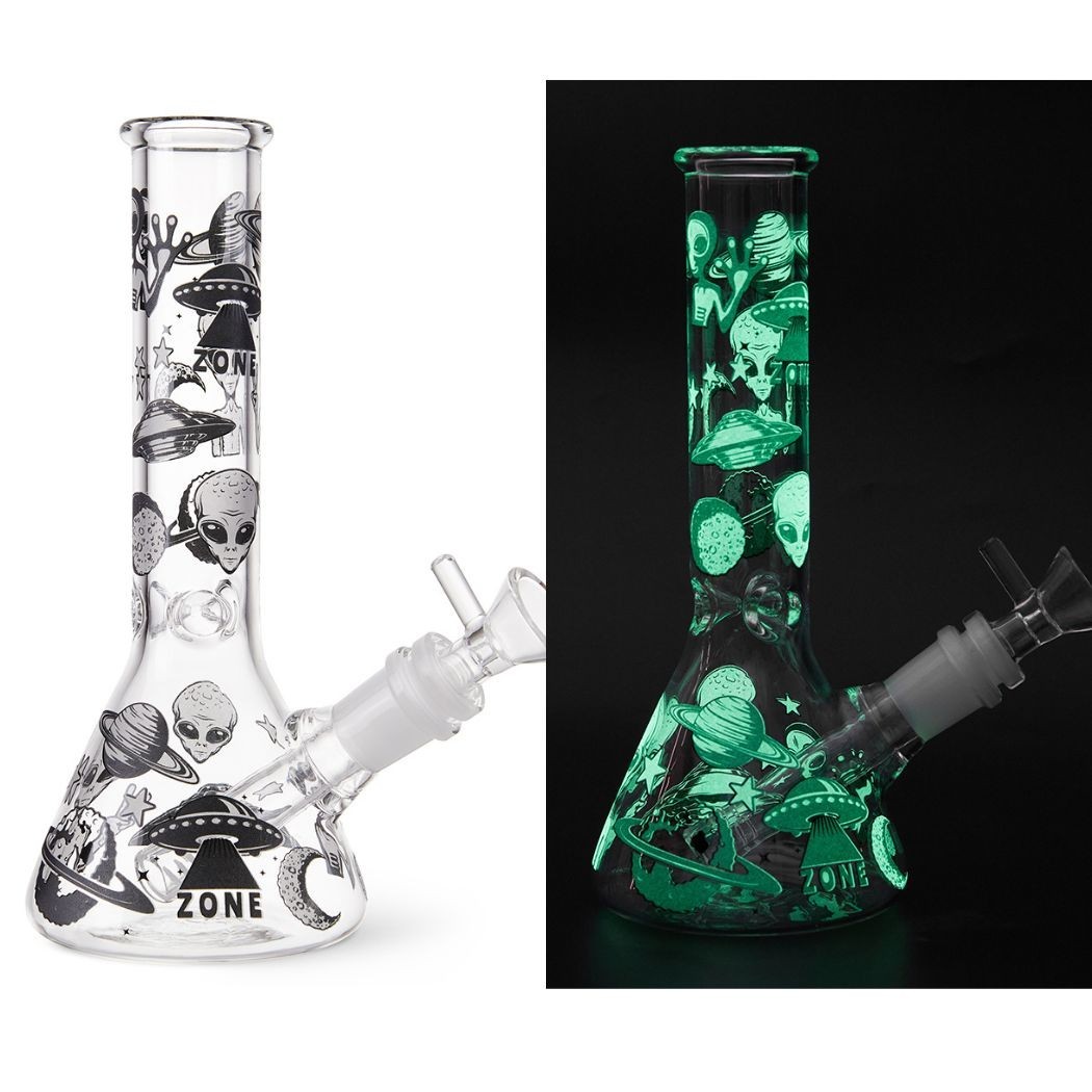 7.8" Aliens Fluorescent Glass Bong Glass Water Pipe Smoking Tobacco Beaker 14MM