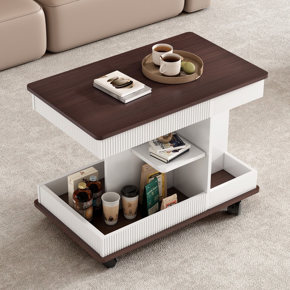 Modern multi-functional adjustable coffee table, wheels and height-adjustable