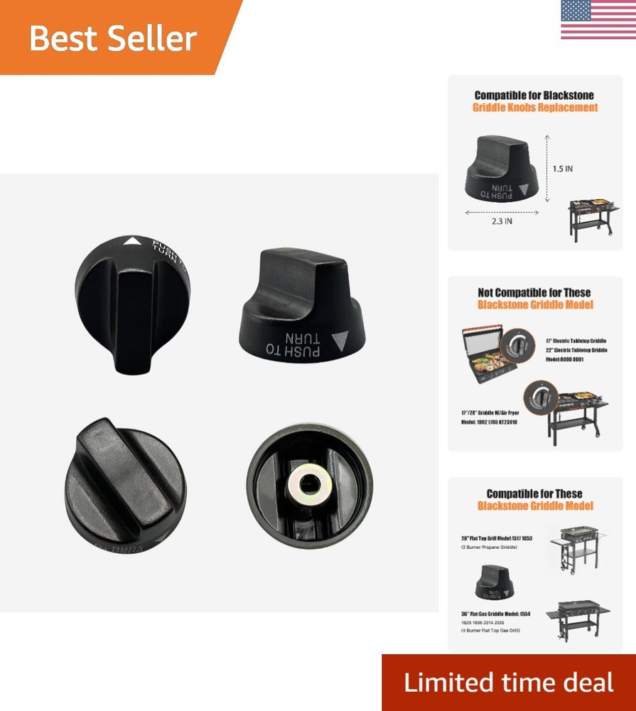 Durable Replacement Burner Knobs for Blackstone 28" & 36" Griddles, Black Finish