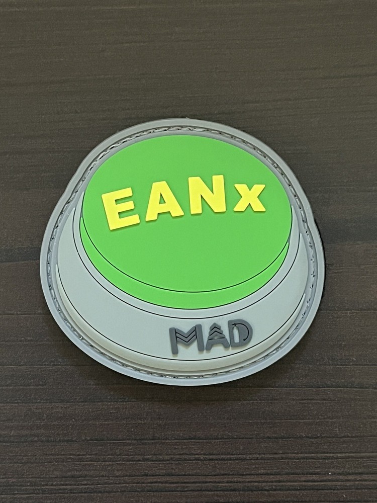 EANx Easy Button PVC Morale patch, 2.5 inch Hook & Loop Attachment, NITROX Scuba