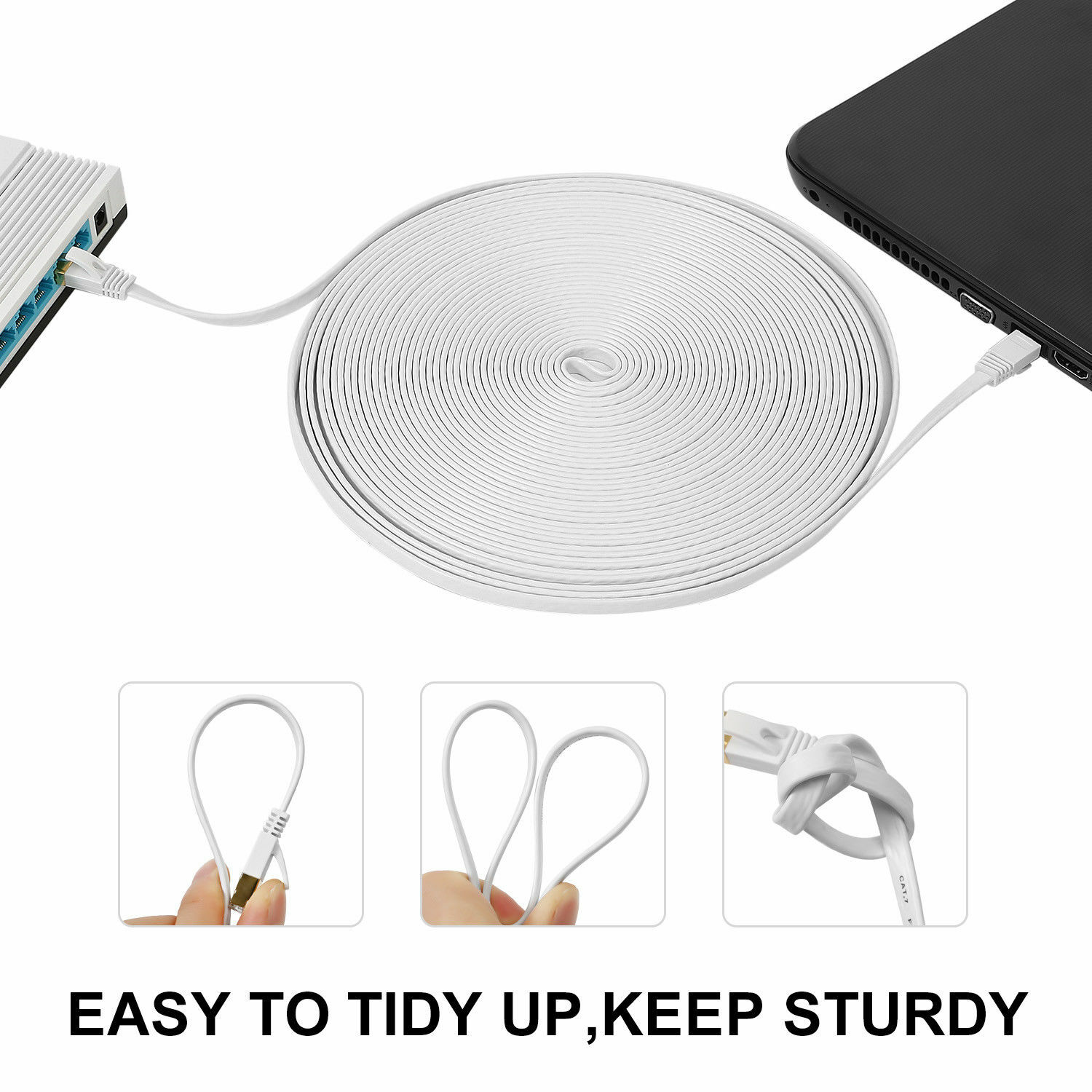 RJ45 CAT7 6FT 10FT 30FT 50FT 100FT 200FT Ethernet Network Cable Cord Flat LOT US