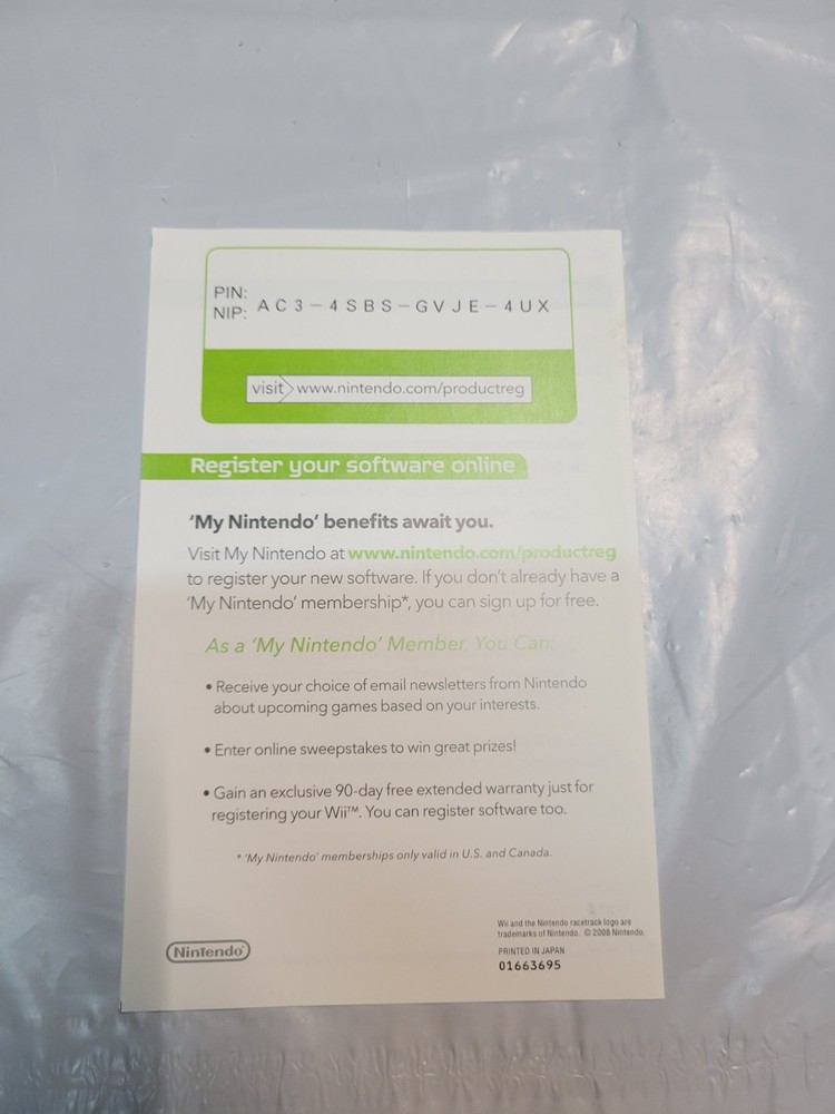 Wii Fit Registration Insert Nintendo Wii Instruction Insert Only