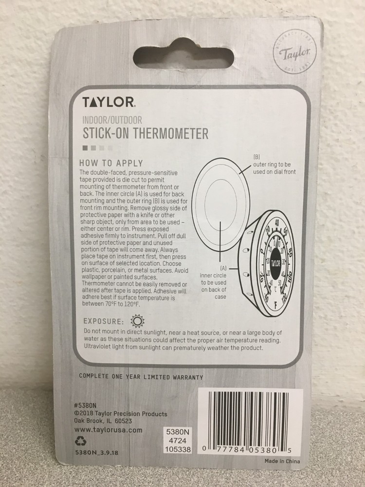 Taylor Dial Mini Thermometer Plastic White 1.75 in.