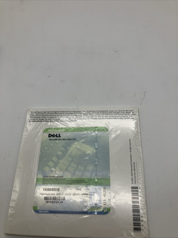 Microsoft Office Basic Edition 2003 CD Disc With Product Key - Dell Genuine